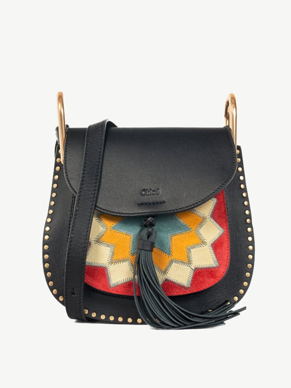 Chloe Hudson Small Black Rosace Patchwork Saddle Bag